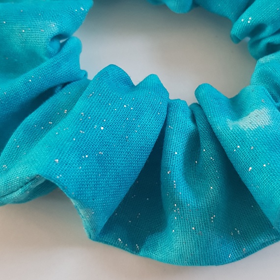 Handmade Turquoise Scrunchie Set of 2 - Geometric and Sparkle Glitter