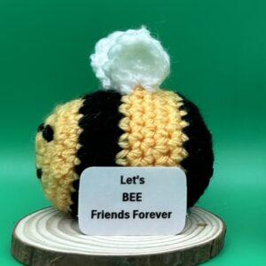 Crochet Bee on Wooden Circle with Personal Quote – Positive Buddy