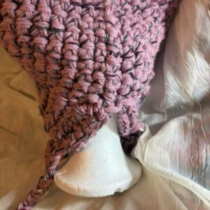 Anti-Valentine Cat Ear Beanie Hat – Dusky Pink Crochet Hat With Braids And Charms