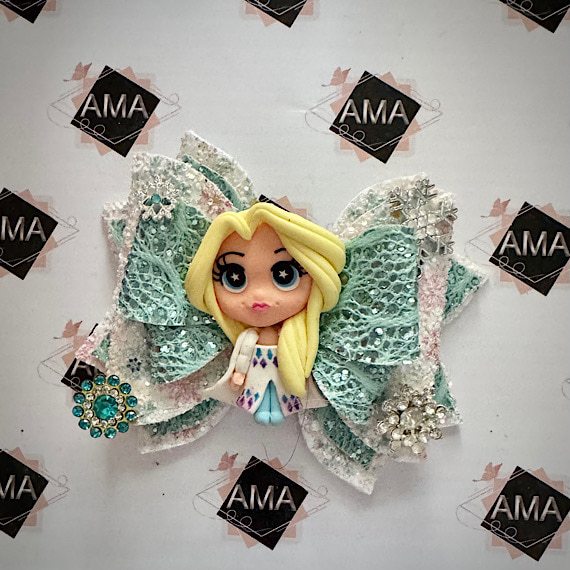 Snowflake and Blue Glitter Ice Princess Hair Bow for Girls