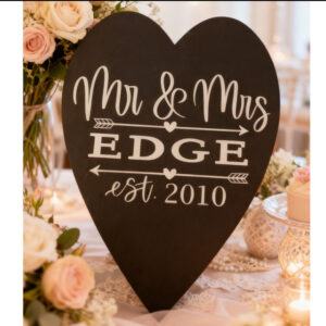 Personalised Wedding Day/Anniversary Celebration Slate Heart Plaque/Table Decoration.