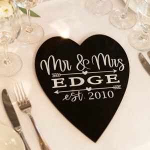 Personalised Wedding Day/Anniversary Celebration Slate Heart Plaque/Table Decoration.