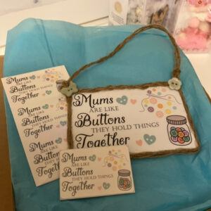 Mums are like Buttons Kindness Set. Mini-Plaque, Fridge Magnet and Sticker Sheet.