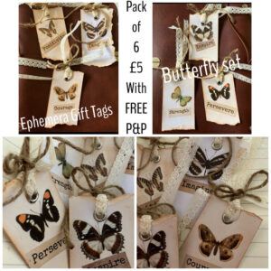 Pack of 6 Vintage Style Encouraging Ephemera Gift Tags/Journalling Butterfly Ephemera