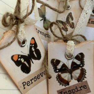 Pack of 6 Vintage Style Encouraging Ephemera Gift Tags/Journalling Butterfly Ephemera