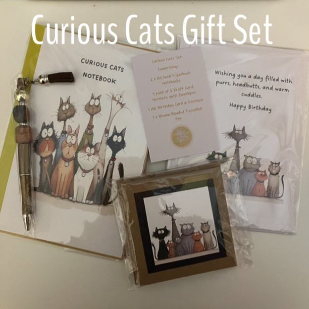 Curious Cats Gift Set- Quirky stationery set for Cat Lovers. - Image 2