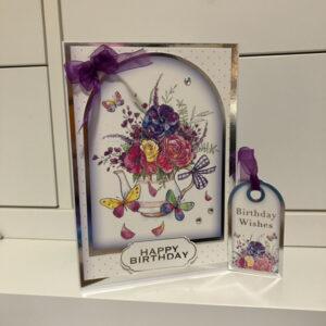 A5 Floral Birthday Card with Matching Gift Tag and envelope