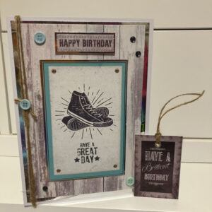 A5 Sporty Retro Theme Birthday Card with Co-ordinating Gift Tag and envelope