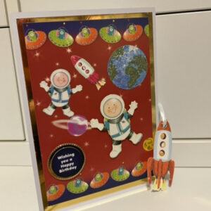 A5 Space Theme Birthday Card with Co-ordinating Gift Tag and envelope