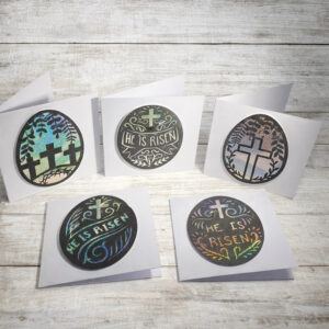 Pack of 5 gorgeous traditional Easter Cards. 4” square Mini Cards with envelopes