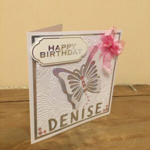 Beautiful Butterfly 5.5” square Card. Personalised and choice of colour scheme and style.