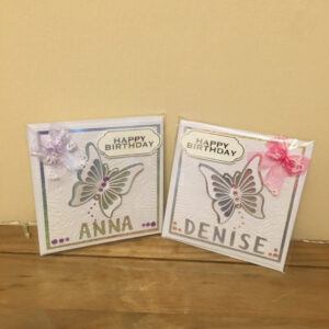 Beautiful Butterfly 5.5” square Card. Personalised and choice of colour scheme and style.