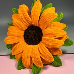 Extra Large Fuzzywire Sunflower with Woven Leaves – Home Decor or Bridal Bouquet