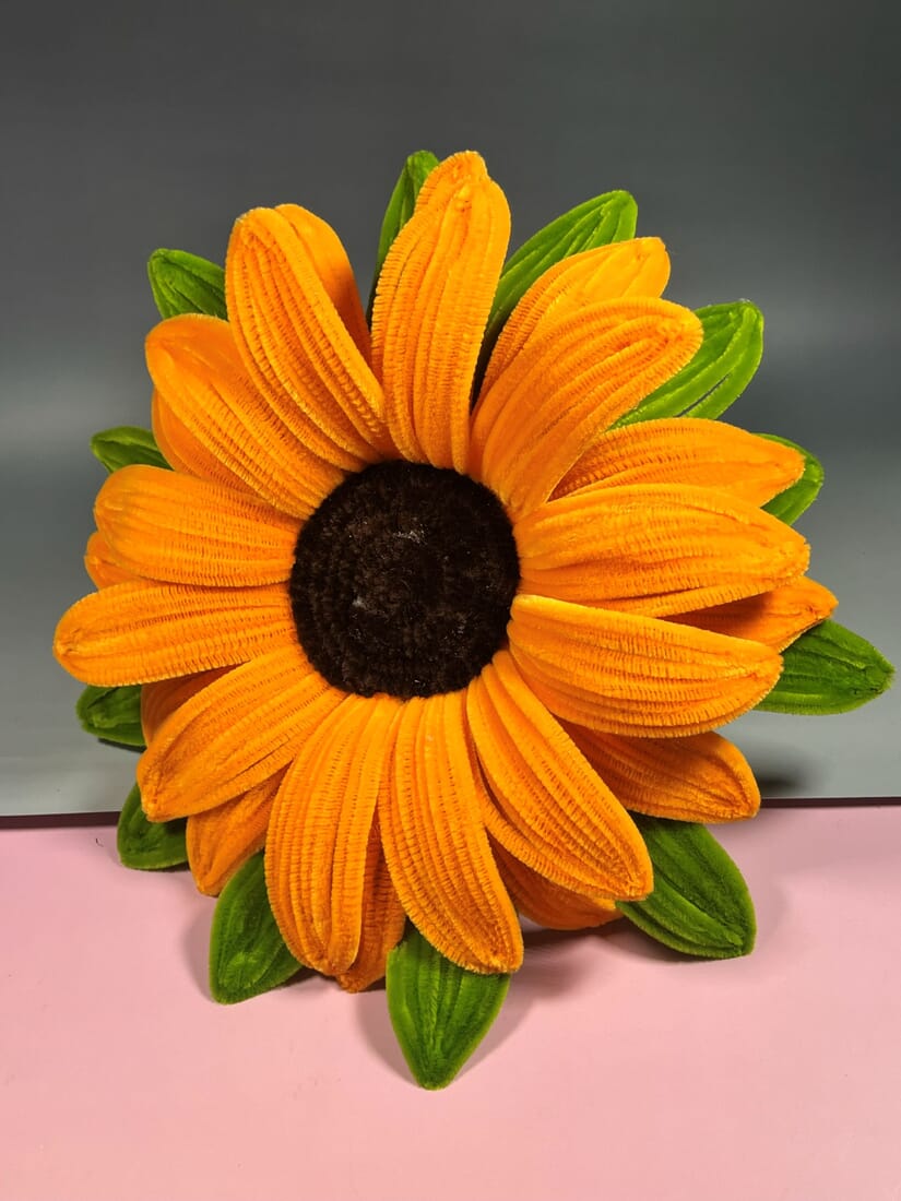 Extra Large Fuzzywire Sunflower with Woven Leaves - Home Decor or Bridal Bouquet