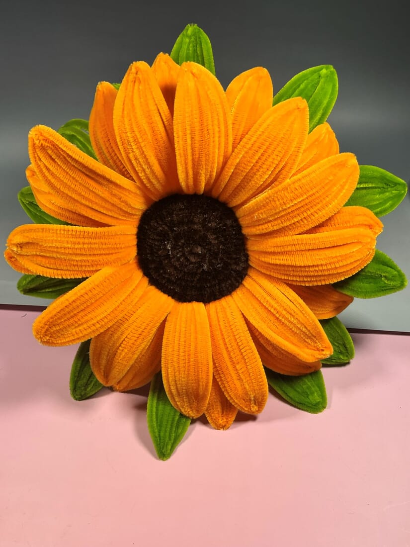Extra Large Fuzzywire Sunflower with Woven Leaves - Home Decor or Bridal Bouquet - Image 3