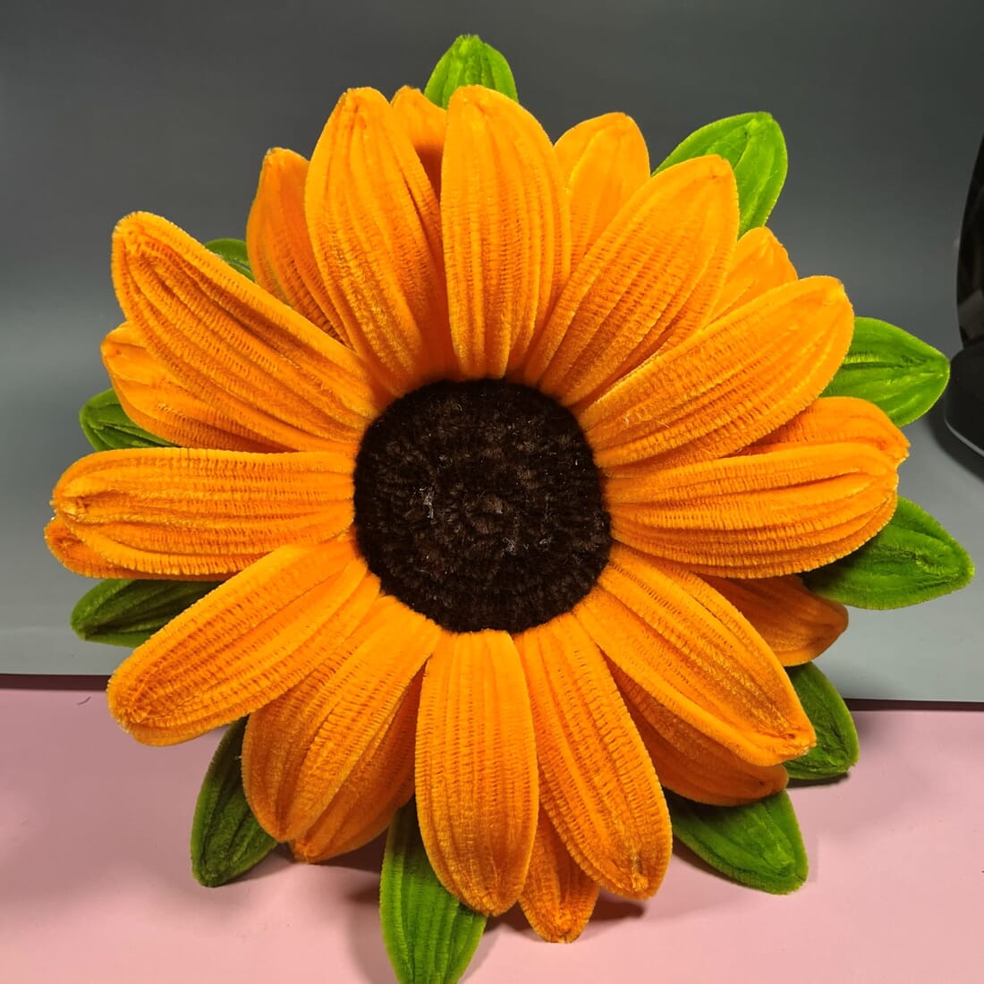 Extra Large Fuzzywire Sunflower with Woven Leaves - Home Decor or Bridal Bouquet - Image 4