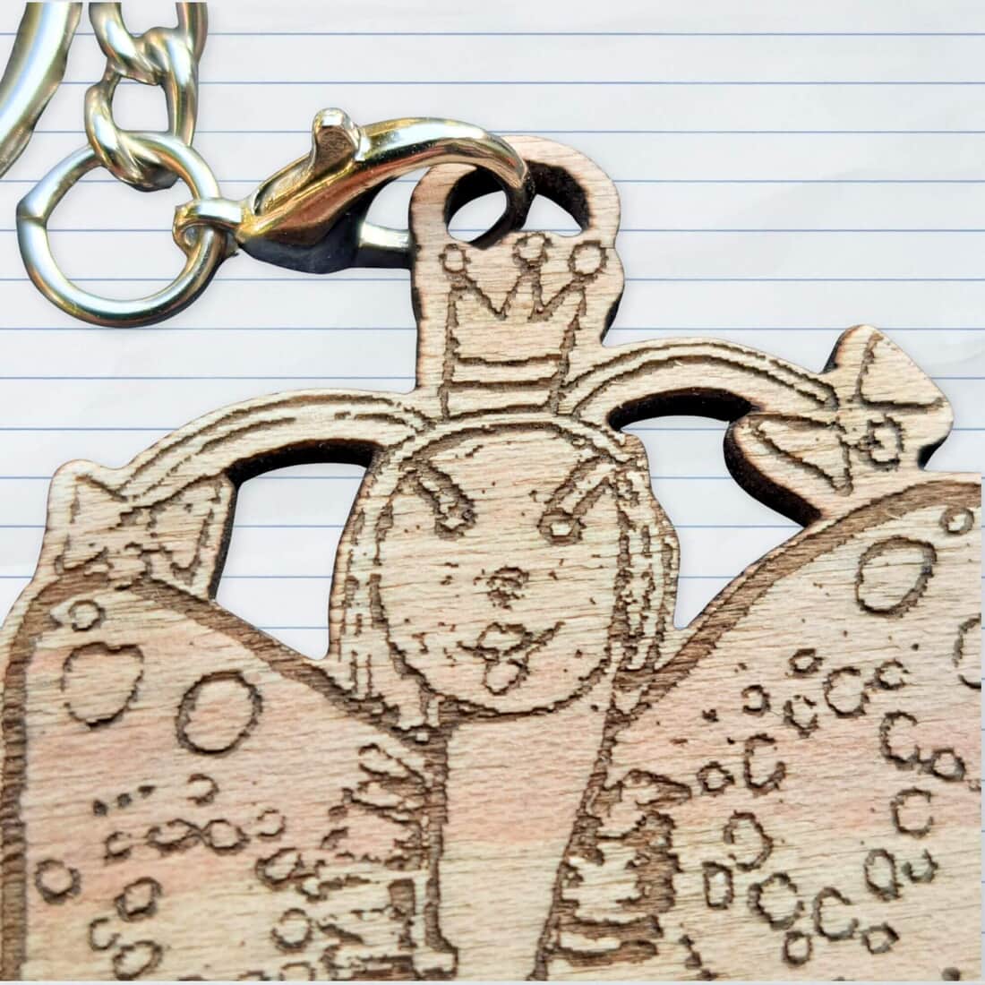 Personalised Wooden Keyring from Child’s Drawing | Custom Laser Cut Jewellery | Kids Artwork Gift | wood colour - Image 4