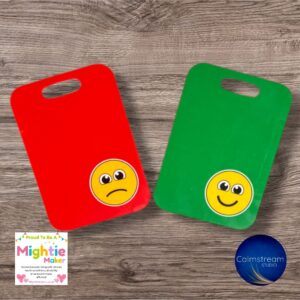 Visual Communication Tags for Children – Set of 2, Wearable Happy/Sad Indicators