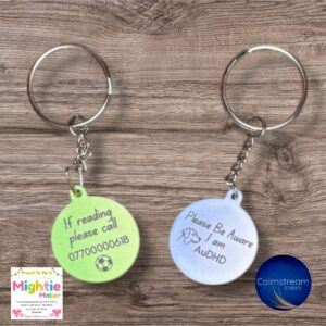 Personalised Awareness Keyring – Customisable Emergency Contact & Awareness Details