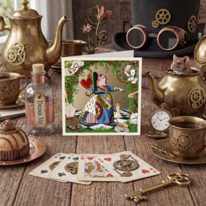 Queen card on Alice teaparty table
