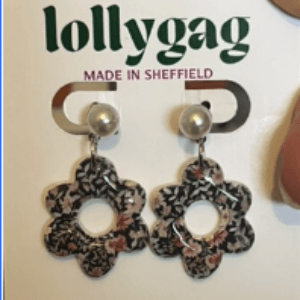Navy and Blush Floral Statement Earrings – Handmade in Sheffield