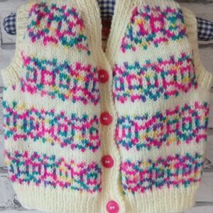 Hand knitted baby sleeveless cardigan. Approx 6 to 12 months. All proceeds to The Stroke Association