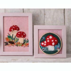 Framed Toadstool Picture, hand embroidered and appliquéd
