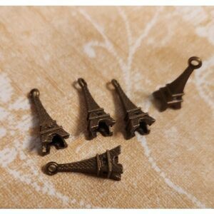 Set of 5 Metal (Faux Antique Brass) Eiffel Tower Charms