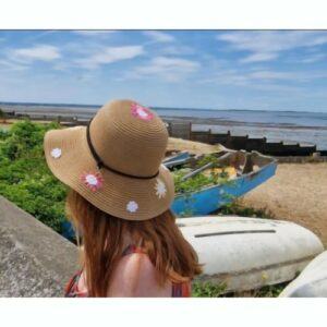 Hand embroidered Floral Faux Straw Hat, ladies headwear