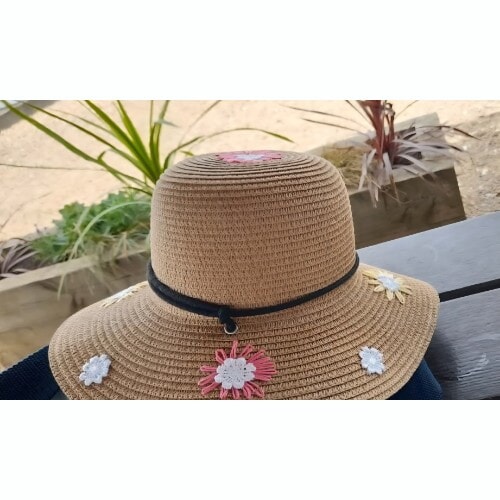 Hand embroidered Floral Faux Straw Hat, ladies headwear - Image 2