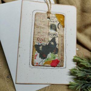 Speckled card featuring tag design