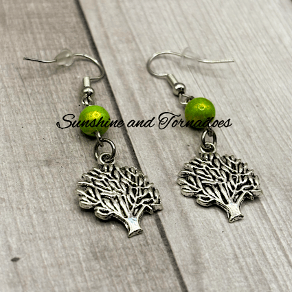 🌳✨ Tree of Life Dangle Earrings – Green Bead & Stainless Steel ✨🌳 - Image 5