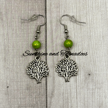 🌳✨ Tree of Life Dangle Earrings – Green Bead & Stainless Steel ✨🌳 - Image 3