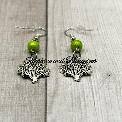 🌳✨ Tree of Life Dangle Earrings – Green Bead & Stainless Steel ✨🌳 - Image 4
