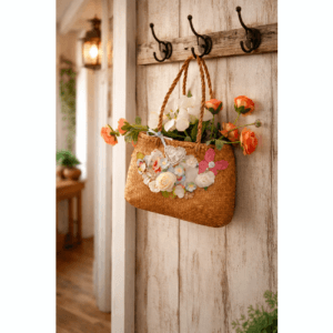 Vintage style Straw Bag Wall Decoration, Flowers pictured can be purchased too