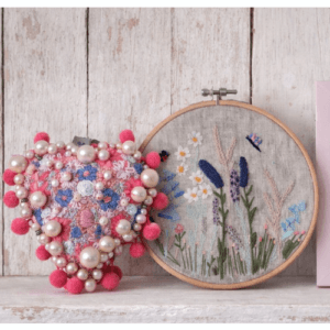 Floral and Beaded Pink Hanging Heart Decoration