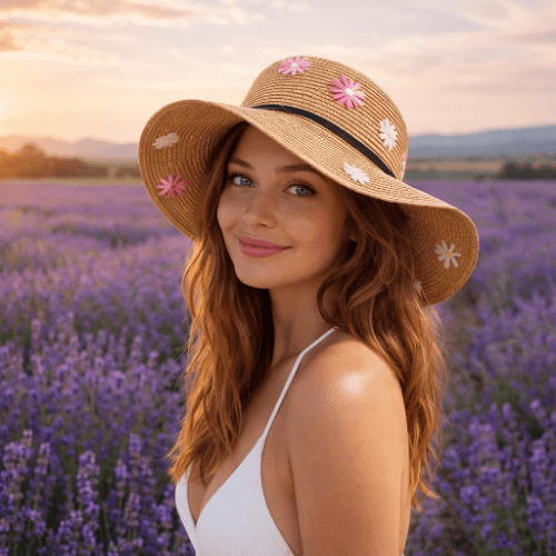Hand embroidered Floral Faux Straw Hat, ladies headwear - Image 4