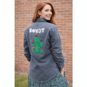 Customised Cowboy Shirt, with Cacti and Flowers, Size 12/14