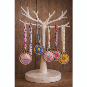 Necklace, Cupcake Mini Hoop Embroidery