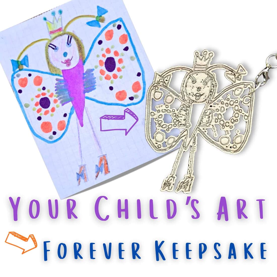 Personalised Wooden Keyring from Child’s Drawing | Custom Laser Cut Jewellery | Kids Artwork Gift | wood colour