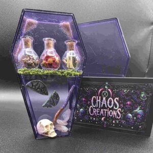 Purple Coffin Indoor Decoration with Lavender, Rose Petals, and Clear Quartz