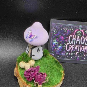 Hand Painted Purple Mushroom with Dried Flowers and Green Grass