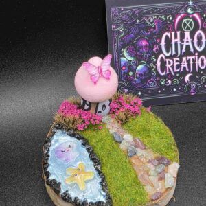 Hand Painted Mushroom Fairy House with Resin Pond Indoor Decoration
