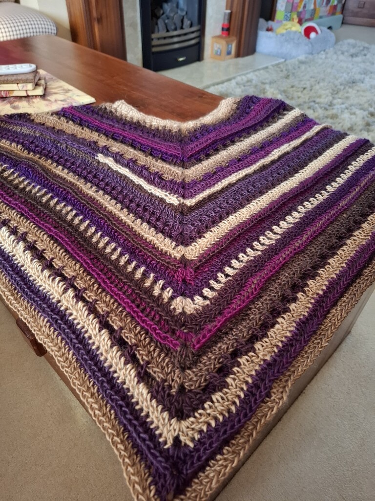 Handmade Chevron Crochet Poncho in Plum, Purple, Beige, and Earthy Tones - Image 4