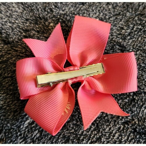 Pretty Pink Bow Hair Clip, hand embroidered with daisies and embellished with tiny faux pearls - Image 6