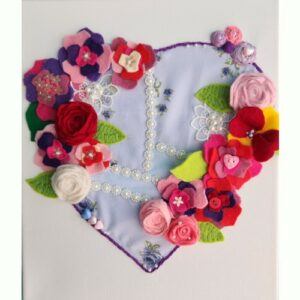 Heart Canvas Wall Art, with embroidery, pretty fabric, felt flowers and embellishments