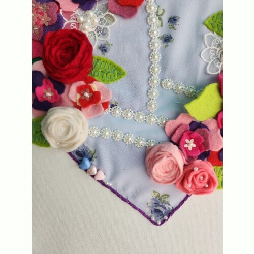 Heart Canvas Wall Art, with embroidery, pretty fabric, felt flowers and embellishments - Image 4