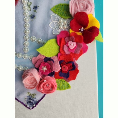 Heart Canvas Wall Art, with embroidery, pretty fabric, felt flowers and embellishments - Image 5