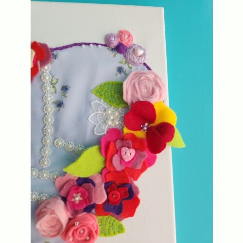 Heart Canvas Wall Art, with embroidery, pretty fabric, felt flowers and embellishments - Image 6