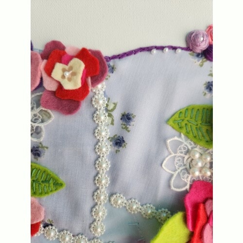 Heart Canvas Wall Art, with embroidery, pretty fabric, felt flowers and embellishments - Image 8